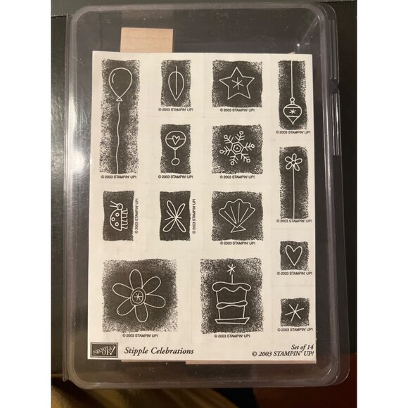 2003 Stampin Up! Stipple Celebrations wood mounted Rubber Stamp Set Of 14 - Picture 1 of 4